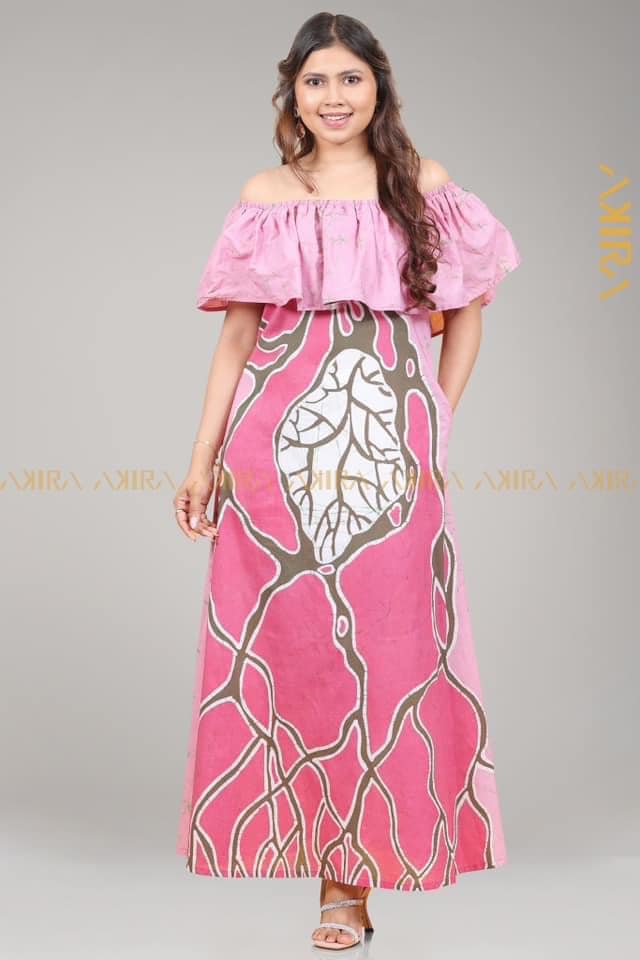 Rose Off-Shoulder Batik Dress