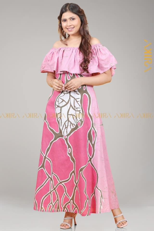 Rose Off-Shoulder Batik Dress