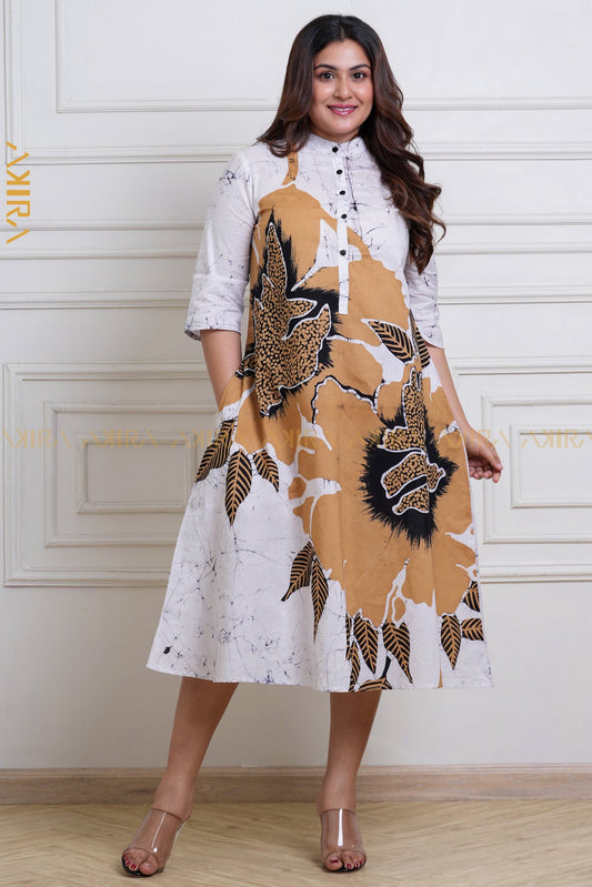 Golden floral batik dress